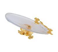 Rxgiasup Plateau de service en verre métallique transparent avec socle surélevé pour fruits secs, bonbons, collations, décoration de la maison, présentoir de fruits