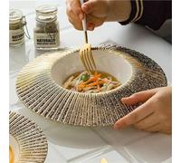 RXJMKCZ Assiette en céramique créative en forme de chapeau de paille, assiette creuse à pâtes occidentales for Steak et vaisselle de Restaurant à domicile moderne, 1 pièce(Golden black)