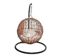 RXJMKCZ Bac à litière en rotin for Chat, nid Universel Quatre Saisons for Animaux de Compagnie, hamac d'été, Niche de Villa Semi-fermée for Chats et Petits Chiens(Rattan Brown Hanging)