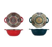 RXJMKCZ Bol à soupe en céramique de style bohème avec poignée, design en relief, passe au micro-ondes for les soupes, les salades et les nouilles ramen, 1 pièce(9.29in bowl A 2Pcs)