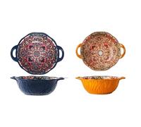 RXJMKCZ Bol à soupe en céramique de style bohème avec poignée, design en relief, passe au micro-ondes for les soupes, les salades et les nouilles ramen, 1 pièce(9.29in bowl B 2Pcs)