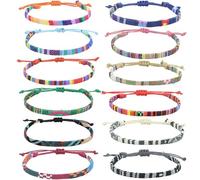 RXKFIGX 12 Pcs Bracelet d'Amitié Réglable Bracelet Tressé de Plage Tissé pour Cordon Bracelets d'amitié Tressés Faits pour Hommes et Femmes Accessoires de Plage et de Festival pour Femme Homme Cadeau