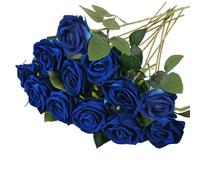 RXKFIGX 12 Pcs Fleurs de Rose Artificielle Bleu Roses en Soie Tige Unique Réaliste 51 CM Fausses Fleurs de Soie Tige Unique Roses Faux Bouquet de Rose pour Mariage Fête Table Jardin Hôtel Bureau（Bleu）