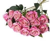 RXKFIGX 12 Pcs Fleurs de Rose Artificielle Rose Foncé Roses en Soie Tige Unique Réaliste 51 CM Fausses Fleurs de Soie Tige Unique Roses pour Mariage Fête Table Jardin Hôtel Bureau（Rose Foncé