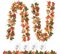 RXKFIGX 2PCS Guirlande de Feuilles D'érable Artificielles,178cm Guirlande Feuilles Automne Décoration Automne,Guirlande Automne,Mariage, Décoration de Cheminée d'halloween, Livré avec 4 Crochets