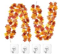 RXKFIGX 2PCS Guirlande de Feuilles D'érable Artificielles,178cm Guirlande Feuilles Automne Décoration Automne,Guirlande Automne,Mariage, Décoration de Cheminée d'halloween, Livré avec 4 Crochets