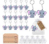 RXKFIGX 30 Pièces Porte-clés éléphant + sac d'organza + pendentif en Papier Praft Pendentifs Animaux Merci Cadeaux pour Boy Girl Kid Birthday Party Supply pour Cadeaux d'invités Baptême