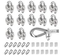 RXKFIGX 36 Pièce Serre Cable Acier,Serre Cable INOX,Serre Cable Acier 3mm+ M3 Cosses de Câble Metallique+Manchons en Aluminium, U Boulon Clip de Câble Métalliques pour Câble Métallique Corde à Linge
