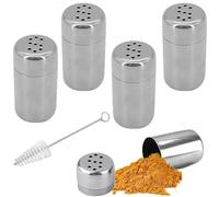 RXKFIGX 4 Pcs Mini Shakers à Sel en Acier Inoxydable Inoxydable Saliere Mini shakers à Sel en Acier Inoxydable Salière et Poivrière en Acier Inoxydable pour Cuisine Table à Manger Barbecue Restaurant