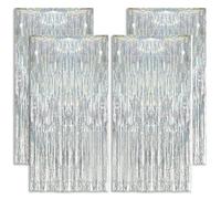 RXKFIGX 4 Pièces 1x2m Toile de Fond pour Photos de Fête Argent Rideau Anniversaire,Rideaux à Franges en Aluminium Argent Porte Fenêtre Décoration pour Décoration Fête Anniversaire Toile de Fond