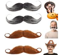 RXKFIGX 4 Pièces Fausses Barbes Fausse Barbe À Coller Fausses Moustaches Autocollantes Bouclées Moustache à Coller pour Enfants Adapté Aux Costumes de Cosplay,FêTes d'halloween（Noir, Brun）