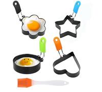RXKFIGX 4 Pièces Moule Oeuf Au Plat Moule Oeufs Frits Acier Inoxydable Moule à Crêpes Moule Pancake Anneaux D'Oeufs Moule Anti-Adhésif Oeuf avec Brosse pour la Cuisson œuf au Plat Pancakes Omelettes