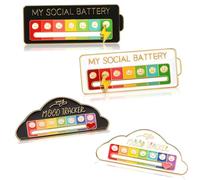 RXKFIGX 4 Pièces Social Battery Pin Broche de épingles D'expression des Émotions Créative Épingle Émotionnelle Épingles D'humeur Interactives Broches pour Vestes, Chapeaux, Sacs à Dos
