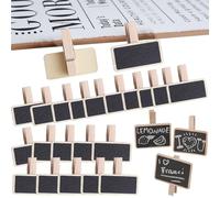 RXKFIGX 50 Pièces Mini Tableau Noir Bois, Message Rectangle Ardoise A Pince Clip Carte Panneau Memos Etiquette Prix, Pour les étiquettes de Prix,Tableau de Notes Photo,étiquettes de fête