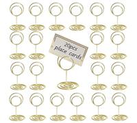 RXKFIGX Lot de 20 Supports Ronds Dorés Clips Mémo Elégants Porte Numéro De Table Porte Photo Pince Porte Cartes de Table pour Mariages pour Mariage Noël le Banquet de Fête Saint Valentin(Rond)