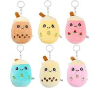 RXKFIGX Lot de 6 mini porte-clés en peluche motif thé aux perles kawaii pour sacs à dos, thé boba, squishmallow, peluches, accessoires, cadeaux sur le thème de la Boba