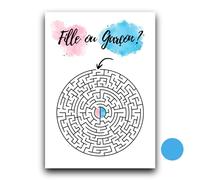 RXLITE 10 cartes labyrinthe GARCON de révélation pour babyshower marque française souvenir gender reveal party fête prénatales tendance future annonce naissance originale sexe baby shower
