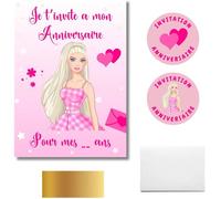 RXLITE KIT créatif Invitations Anniversaire à gratter thème BARBIE :10 Cartes Stickers Dorés Enveloppes Blanches