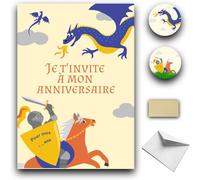 RXLITE KIT créatif Invitations Anniversaire à gratter thème CHEVALIER :10 Cartes Stickers Dorés Enveloppes Blanches