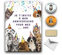 RXLITE KIT créatif Invitations Anniversaire à gratter thème CHIENS CHATS :10 Cartes Stickers Dorés Enveloppes Blanches