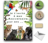 RXLITE KIT créatif Invitations Anniversaire à gratter thème JUNGLE :10 Cartes Stickers Dorés Enveloppes Blanches