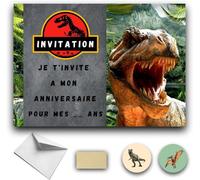 RXLITE KIT créatif Invitations Anniversaire à gratter thème JURASSIK PARC :10 Cartes Stickers Dorés Enveloppes Blanches