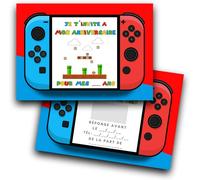RXLITE KIT créatif Invitations Anniversaire à gratter thème NINTENDO MARIO :10 Cartes Stickers Dorés Enveloppes Blanches