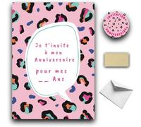 RXLITE KIT créatif Invitations Anniversaire à gratter thème PANTHERE :10 Cartes Stickers Dorés Enveloppes Blanches