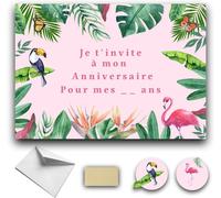 RXLITE KIT créatif Invitations Anniversaire à gratter thème TROPICAL :10 Cartes Stickers Dorés Enveloppes Blanches