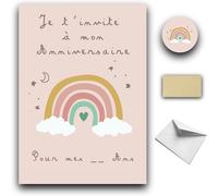 RXLITE KIT créatif Invitations Anniversaire thème ARC EN CIEL :10 Cartes à Gratter Stickers Dorés Enveloppes Blanches