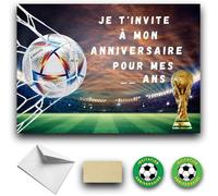 RXLITE KIT créatif Invitations Anniversaire thème TERRAIN FOOTBALL :10 Cartes à Gratter Stickers Dorés Enveloppes Blanches