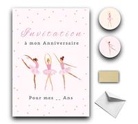 RXLITE Kit créatif premium de 10 Cartes d'invitation anniversaire à gratter thème danseuse en français: 10 Cartons, 10 enveloppes blanches, 10 stickers et 10 autocollants dorés à gratter