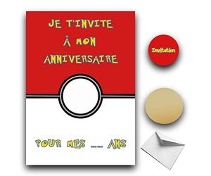 RXLITE Kit créatif premium de 10 Cartes d'invitation anniversaire à gratter thème Pokemon en français: 10 cartons, 10 enveloppes blanches, 10 stickers et 10 autocollants dorés à gratter