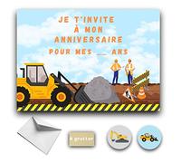 RXLITE Kit français premium créatif de 10 Cartes d'invitation anniversaire à gratter thème Travaux en français: 10 cartons, 10 enveloppes blanches, 10 stickers et 10 autocollants dorés