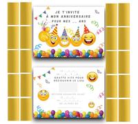 RXLITE Nouveauté 2024: Invitez avec Magie grâce aux 20 Cartes Anniversaire premium sur le thème Smiley EMOJI à Gratter + Autocollants Dorés - Joie et Créativité pour votre Enfant!