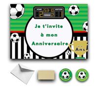RXLITE Nouveauté 2024 Kit créatif de 10 Cartes d'invitation anniversaire à gratter thème Football en français: 10 cartons, 10 enveloppes blanches, 10 stickers et 10 autocollants dorés à gratter