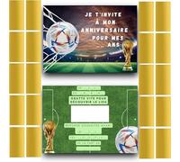 RXLITE Nouveauté 2024 Kit créatif et ludique participatif de 20 Cartes d'invitation anniversaire à gratter thème Football en français: 20 Cartons, 20 autocollants rectangulaire dorés à gratter