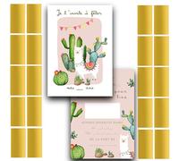 RXLITE NOUVEAUTE 2024 Kit créatif participatif et ludique premium: 20 Cartes d'invitation anniversaire à gratter thème Alpaga lama en français et 20 autocollants dorés à gratter pour fête inoubliable.