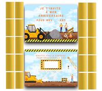RXLITE NOUVEAUTE 2024 Kit créatif participatif premium de 20 Cartes ludiques d'invitation anniversaire à gratter thème Travaux chantier en français et 20 autocollants dorés à gratter