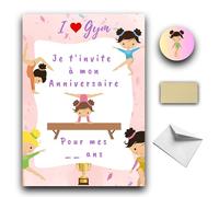 RXLITE Nouveauté 2024 Kit créatif premium de 10 Cartes d'invitation anniversaire à gratter thème gymnastique en français: 10 Cartons, 10 enveloppes blanches, 10 stickers et 10 autocollants dorés