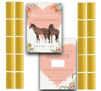 RXLITE NOUVEAUTE 2024 Kit créatif premium participatif de 20 Cartes d'invitation anniversaire à gratter thème Equestre Equitation en français 20 autocollants dorés à gratter magiques