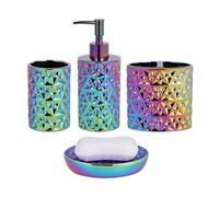 RXLVCKY Lot de 4 Accessoires de Salle de Bain colorés, Distributeur de Savon, Porte-Savon, Porte-Brosse à Dents, gobelet, Organisateur de Coiffeuse pour comptoir