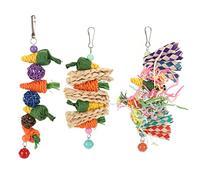 RXMORI 3 Pièces Jouets à Mâcher pour Perroquet, Jouets Colorés pour Recherche de Nourriture, Jouet pour Perruche, Carottes, Maïs, Boules de Rotin, Papier déchiqueté, Cage à