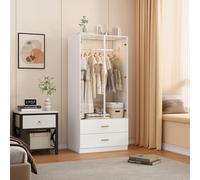 RXMORI Armoire blanche avec portes en verre LE/D - Armoire avec tringle à vêtements et 2 tiroirs - Pour chambre à coucher ou chambre d'enfant - 50 x 80 x 175 cm