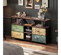 RXMORI Armoire TV avec L-E-D - Meuble bas pour téléviseur jusqu'à 55" - Avec 3 tiroirs et compartiments ouverts - Buffet - Commode - Armoire TV (motif floral, 108 x 29,8 x 76,8 cm)