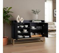 RXMORI Buffet large, armoire de cuisine avec 4 portes, armoire de buffet moderne, design sans poignée, étagère réglable et pieds en métal, armoire de rangement (noir)