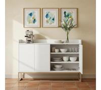 RXMORI Buffet large - Armoire de cuisine avec 4 portes - Design moderne sans poignée - Étagère réglable et pieds en métal - Blanc