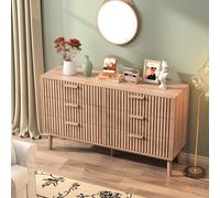 RXMORI Commode 6 Tiroirs,Portes en Rotin,Buffet,Meuble de Rangement,Chiffonnier,Armoire à Tiroirs,Bibliothèque,Commode Multifonction pour Salon,Couloir,Chambre,Naturel,100x34x73cm