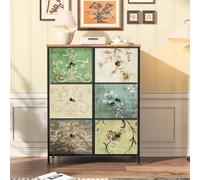 RXMORI Commode en Tissu avec 6 Tiroirs, Organisateur avec Structure en Acier, Commode de Chambre à Coucher, Chiffonnier pour Salon, Couloir, Chambre, 67.5 x 30 x 86.5cm (Motif à Motif Rétro)
