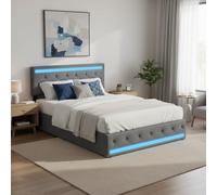 RXMORI Lit capitonné 140 x 190 cm avec tiroir, tête de lit avec espace de rangement et sommier à lattes, lit double avec espace de rangement et sommier à lattes, lit fonctionnel, cadre de lit (140 x